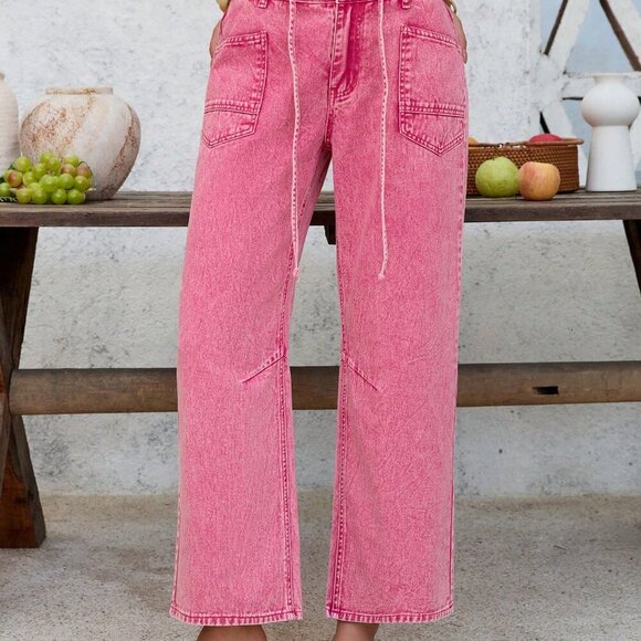 Pink Casual Women's Vacation Low Waist Low Rise Baggy Cropped Pants - Picture 7 of 7